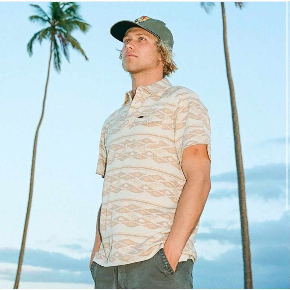Howler Brothers Tan and Cream Patterned Polo Shirt - Picture 2 of 6